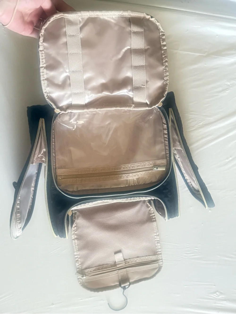Bagsmart Black Quilted Cosmetic Travel Case with Gold Trim